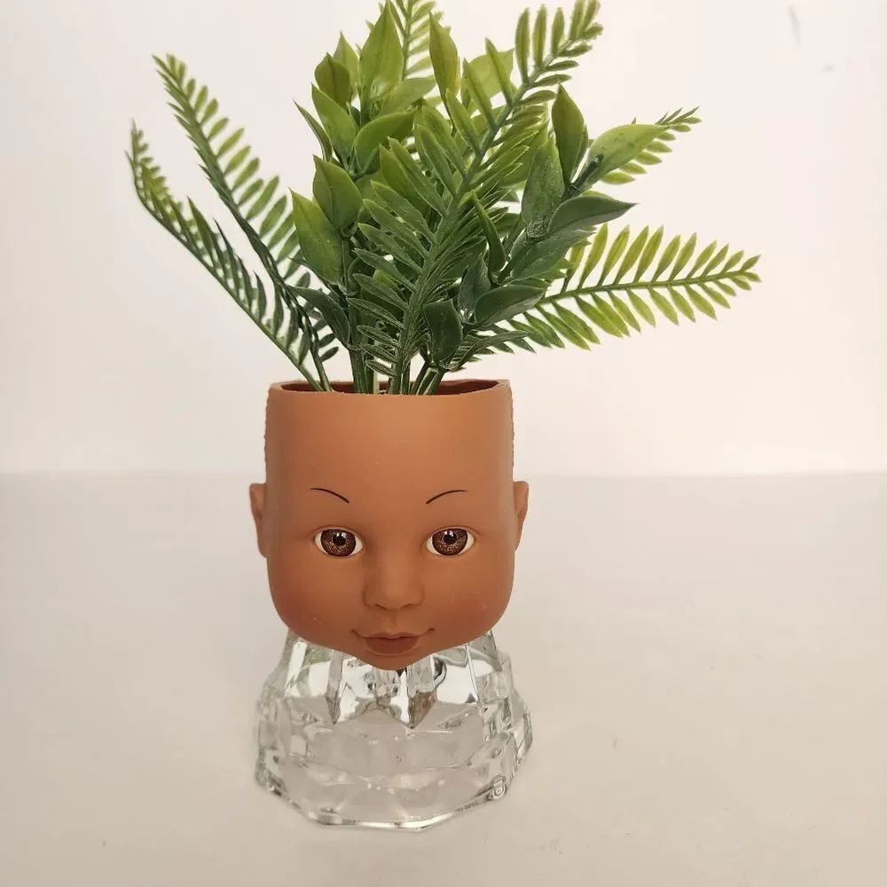 Handmade By Me Doll Head Planter Table Decor